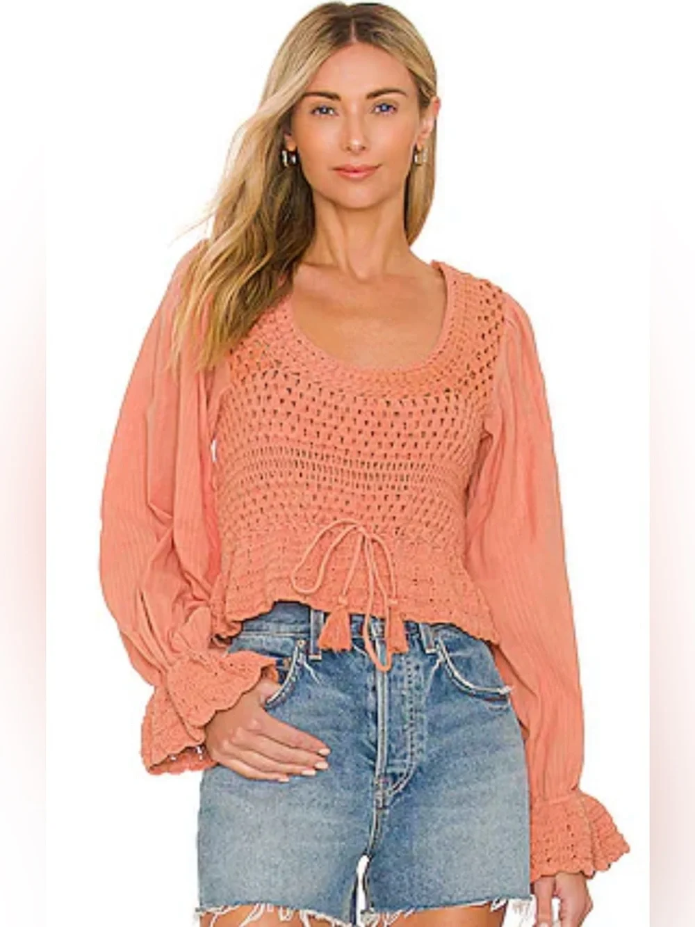 REVOLVE Free People Megan Crochet Top in Coral Sand